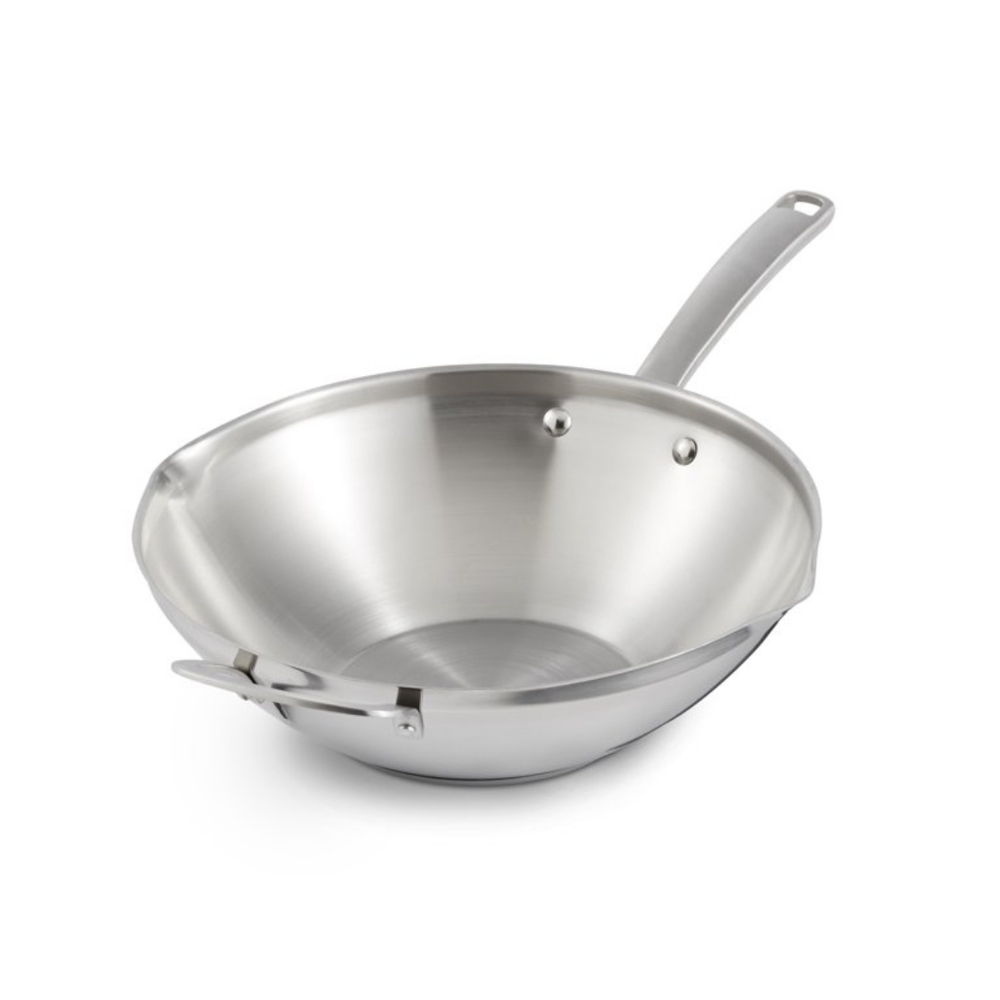 Calphalon | Wok, 12"D Stainless Steel, Long-Handle, Flat-Bottom